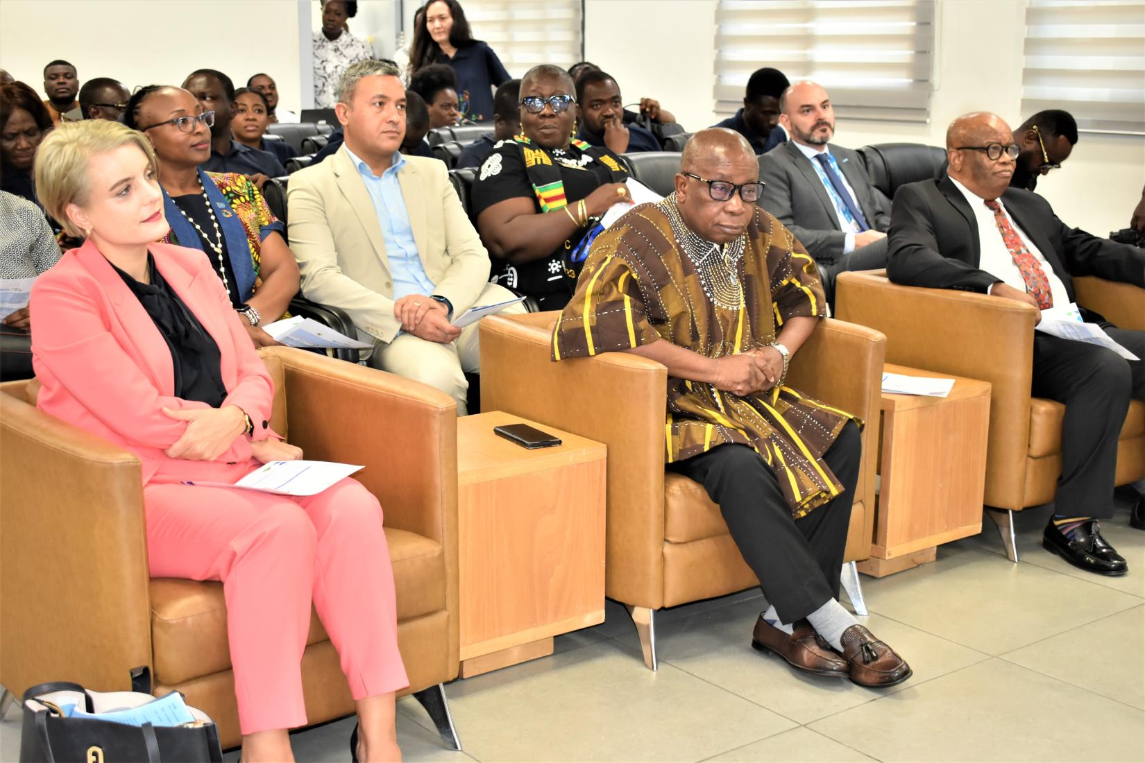 Front row from left to right. Simone Giger, Switzerland Ambassador to Ghana, the Minister of Health, Hon Kwaku Agyeman-Manu and Professor Fred Binka, VC, The University of Health and Allied Sciences present at the launch.