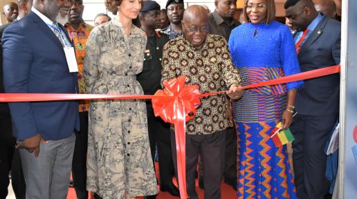 President Akuffo-Addo(2nd from right) with Ms Audrey Azoulay, Director General UNESCO (2nd from left) and Elizabeth Sackey, MCE of Accra (right)